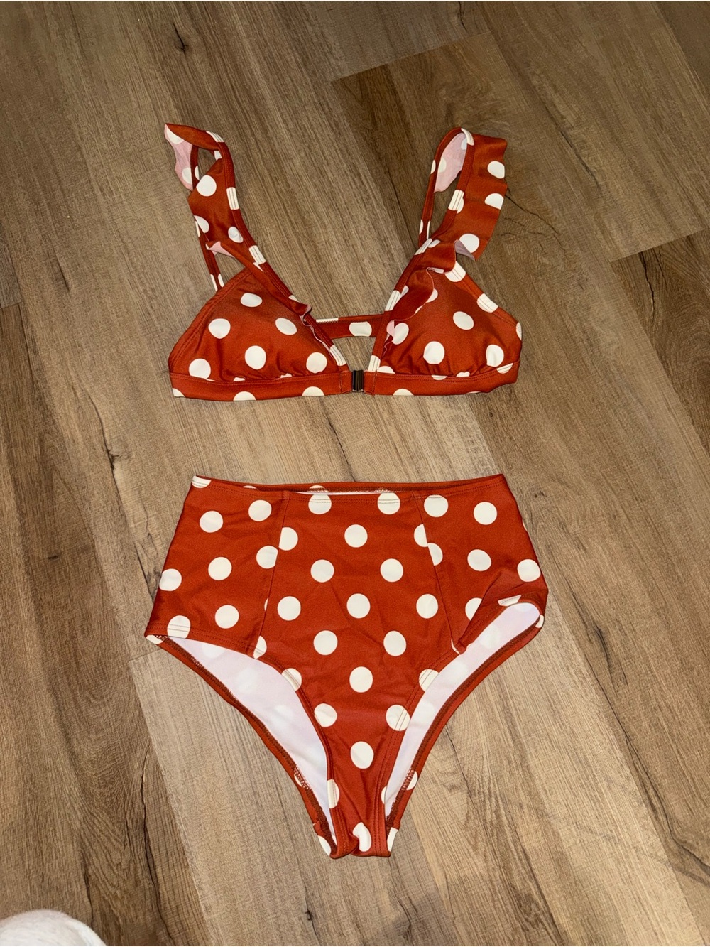 Xhilaration Rust Red and White Polka Dot High-Waist Bikini